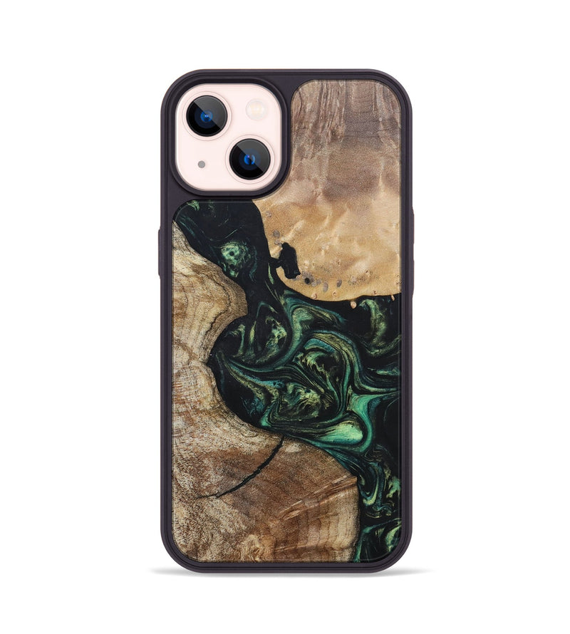 iPhone 14 Wood+Resin Phone Case - Gretchen (Green, 696082)