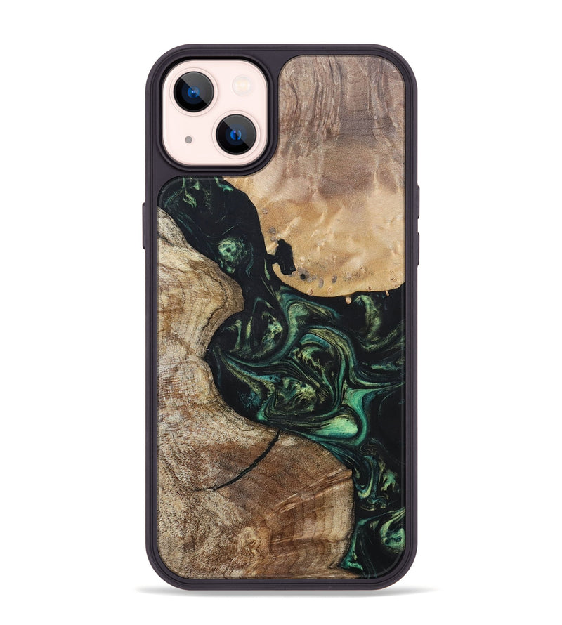 iPhone 14 Plus Wood+Resin Phone Case - Gretchen (Green, 696082)
