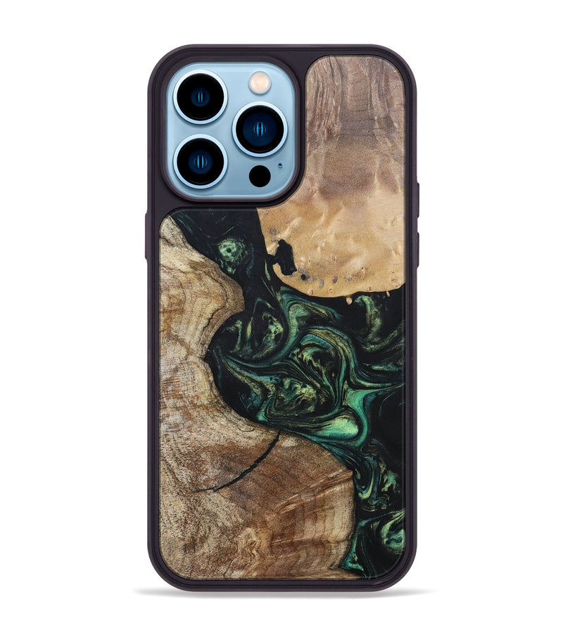 iPhone 14 Pro Max Wood+Resin Phone Case - Gretchen (Green, 696082)
