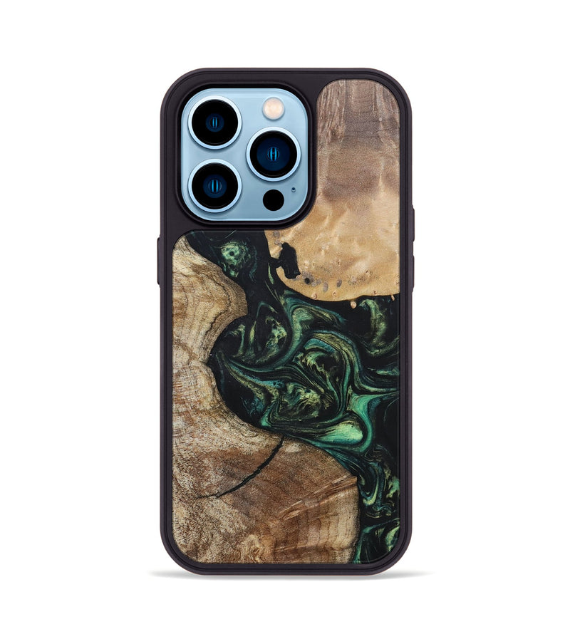 iPhone 14 Pro Wood+Resin Phone Case - Gretchen (Green, 696082)