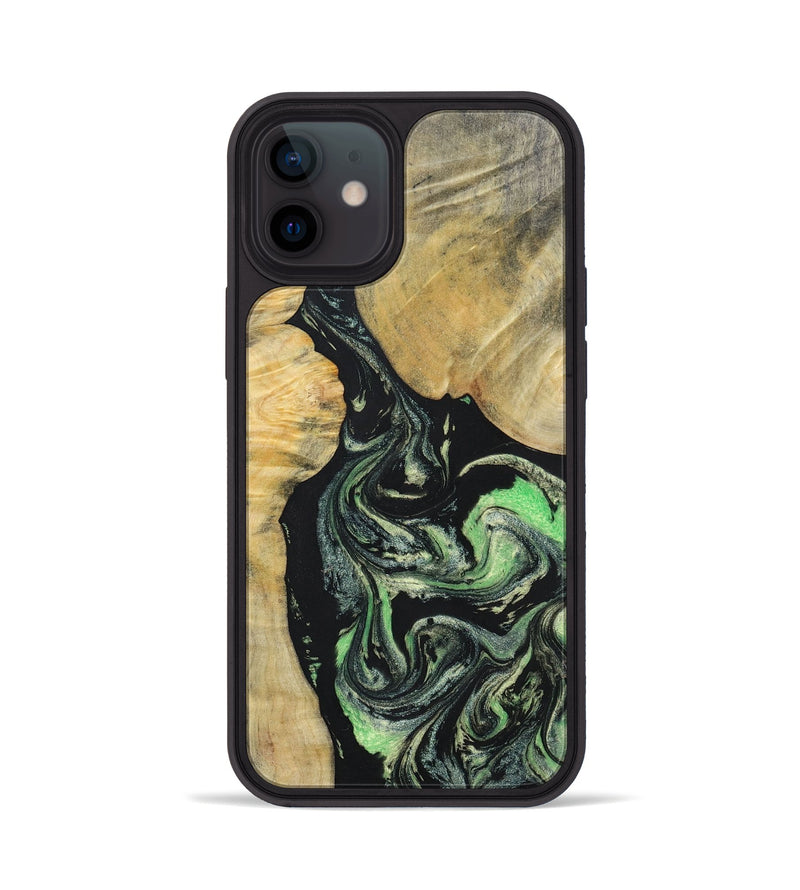 iPhone 12 Wood+Resin Phone Case - Roman (Green, 696088)