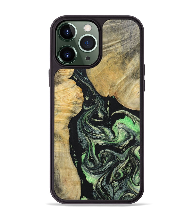 iPhone 13 Pro Max Wood+Resin Phone Case - Roman (Green, 696088)
