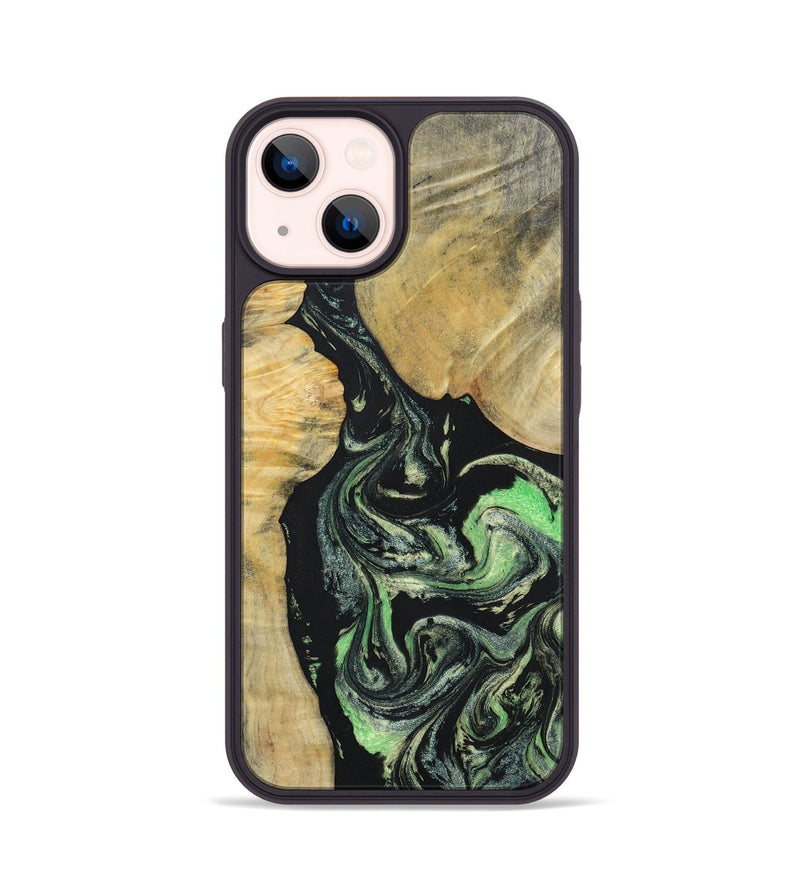 iPhone 14 Wood+Resin Phone Case - Roman (Green, 696088)