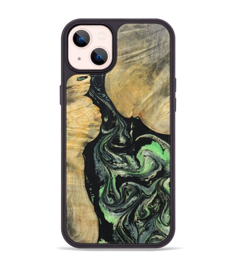 iPhone 14 Plus Wood+Resin Phone Case - Roman (Green, 696088)