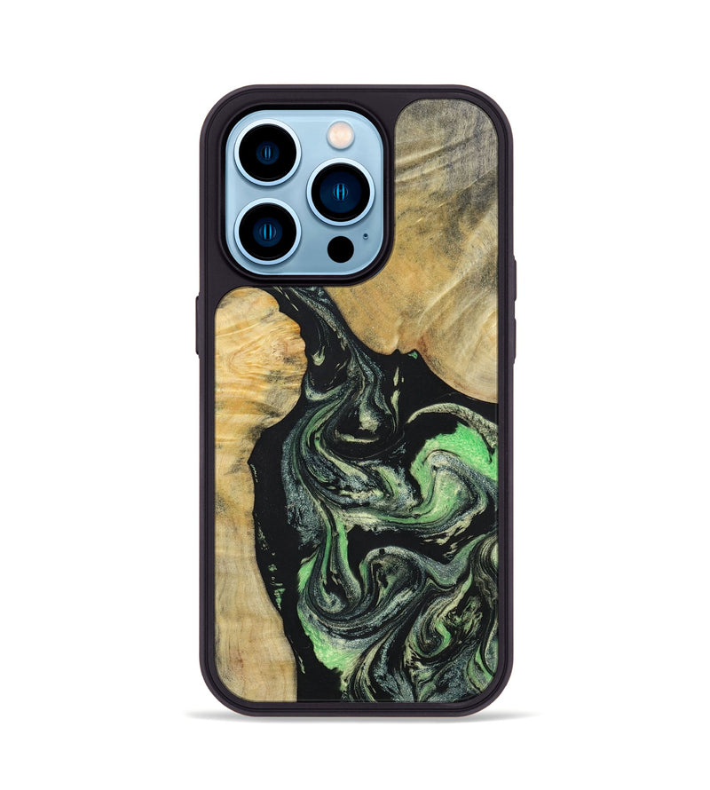 iPhone 14 Pro Wood+Resin Phone Case - Roman (Green, 696088)