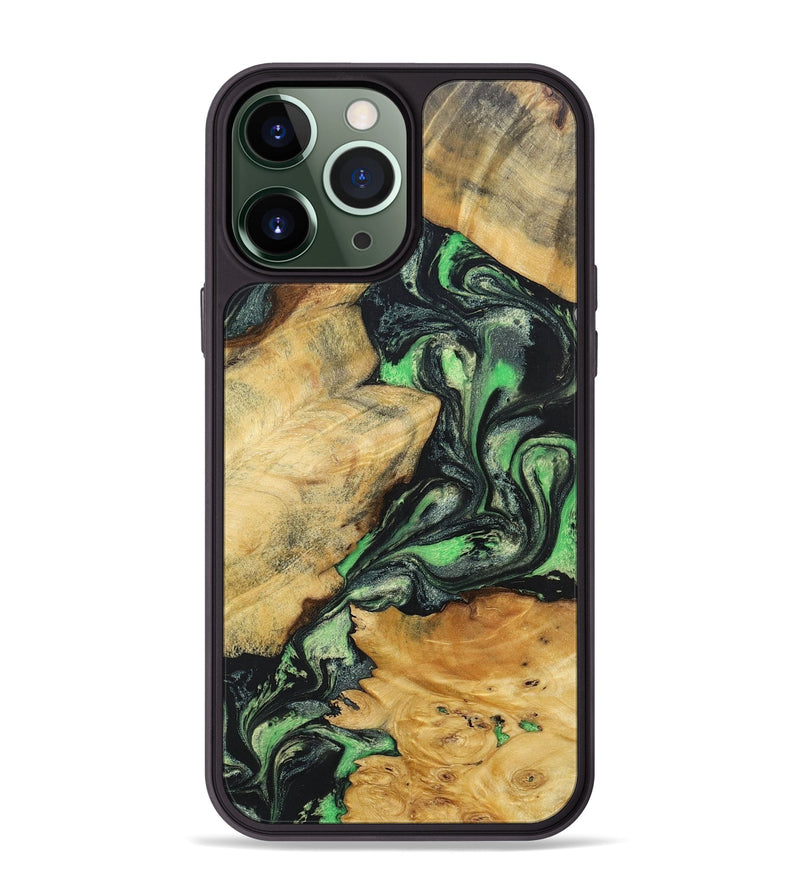 iPhone 13 Pro Max Wood+Resin Phone Case - Gene (Green, 696090)