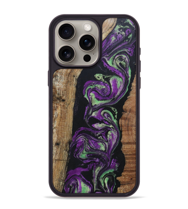 iPhone 15 Pro Max Wood+Resin Phone Case - Marjorie (Purple, 696103)