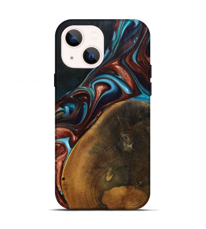 iPhone 13 Wood+Resin Live Edge Phone Case - Oakley (Teal & Gold, 696138)