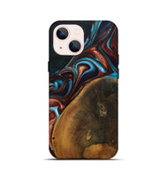 iPhone 13 mini Wood+Resin Live Edge Phone Case - Oakley (Teal & Gold, 696138)