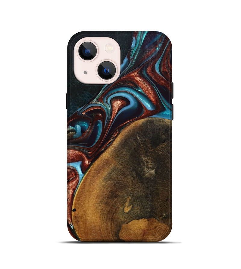 iPhone 13 mini Wood+Resin Live Edge Phone Case - Oakley (Teal & Gold, 696138)