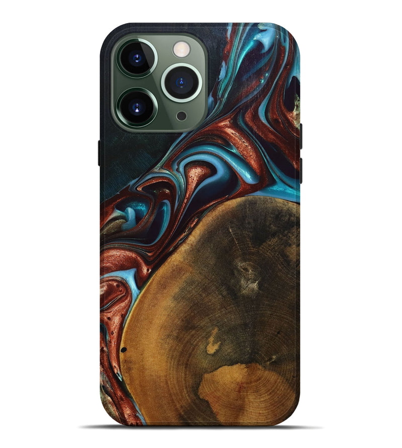 iPhone 13 Pro Max Wood+Resin Live Edge Phone Case - Oakley (Teal & Gold, 696138)