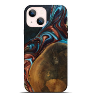 iPhone 14 Plus Wood+Resin Live Edge Phone Case - Oakley (Teal & Gold, 696138)