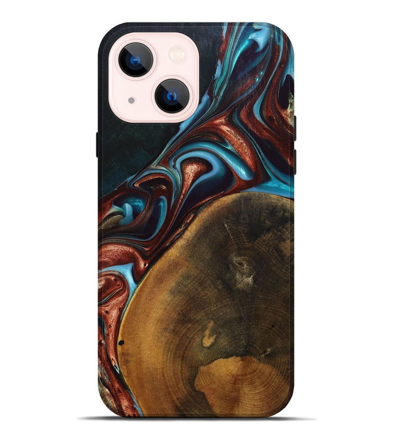 iPhone 14 Plus Wood+Resin Live Edge Phone Case - Oakley (Teal & Gold, 696138)