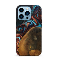 iPhone 14 Pro Wood+Resin Live Edge Phone Case - Oakley (Teal & Gold, 696138)