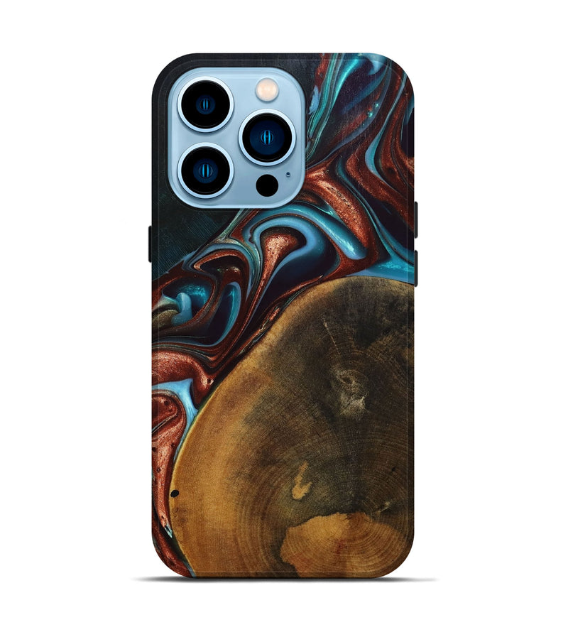 iPhone 14 Pro Wood+Resin Live Edge Phone Case - Oakley (Teal & Gold, 696138)
