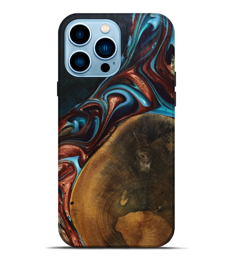 iPhone 14 Pro Max Wood+Resin Live Edge Phone Case - Oakley (Teal & Gold, 696138)