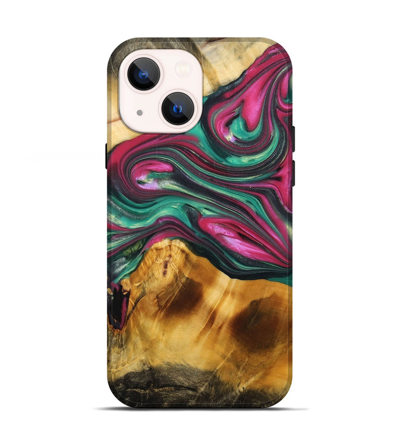 iPhone 13 Wood+Resin Live Edge Phone Case - Finley (Green, 696182)