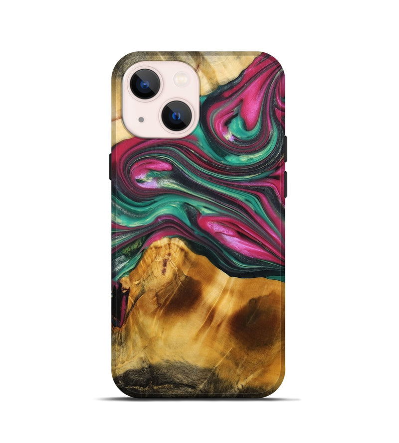 iPhone 13 mini Wood+Resin Live Edge Phone Case - Finley (Green, 696182)