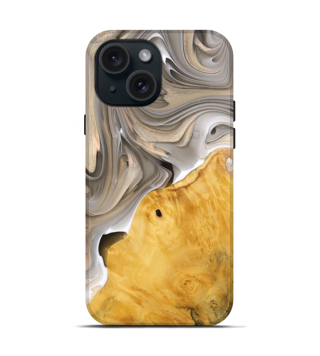 iPhone 15 Wood+Resin Live Edge Phone Case - Johnnie (Black & White, 696185)