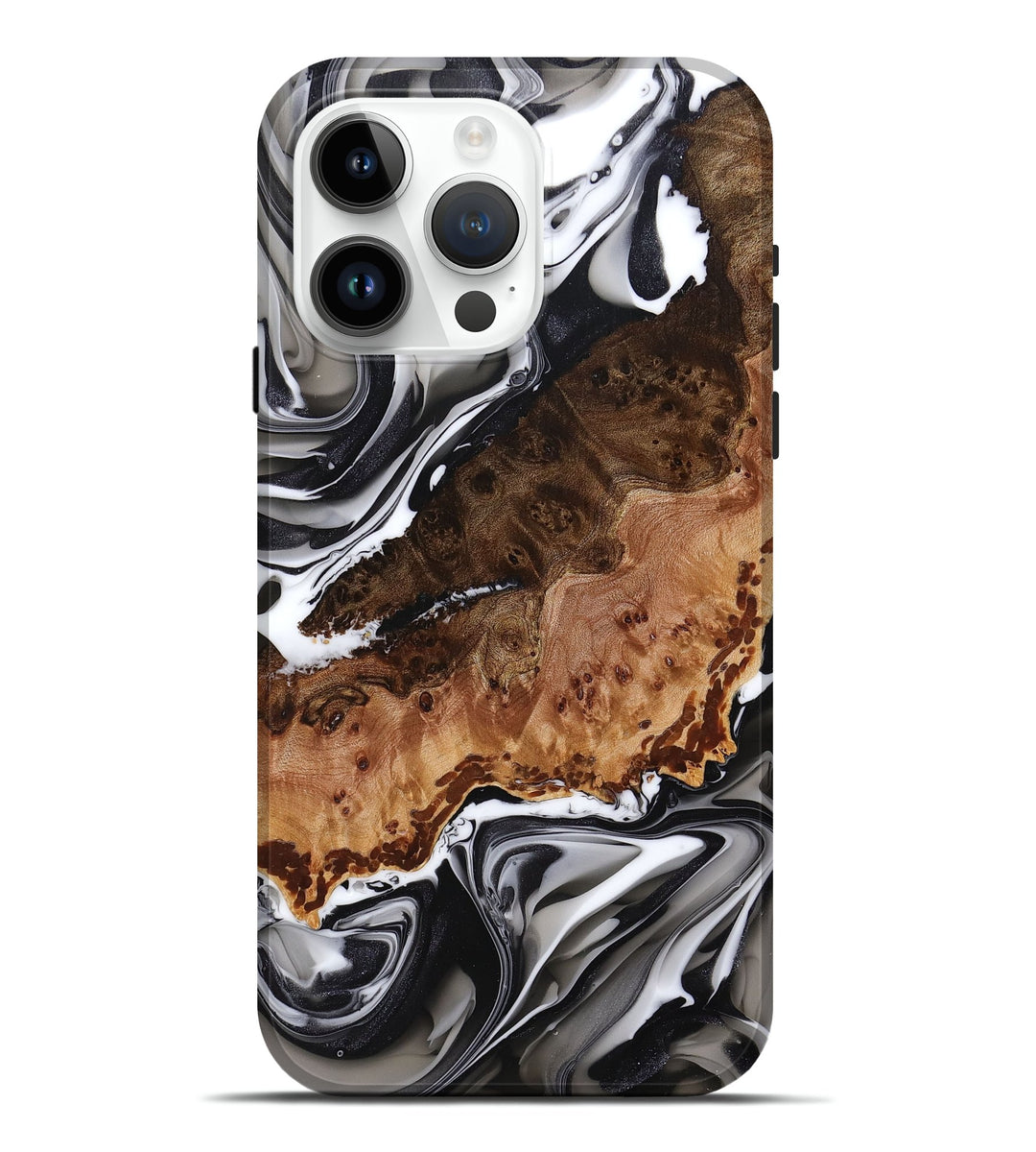 iPhone 15 Pro Max Wood+Resin Live Edge Phone Case - Bobbie (Black & White, 696186)