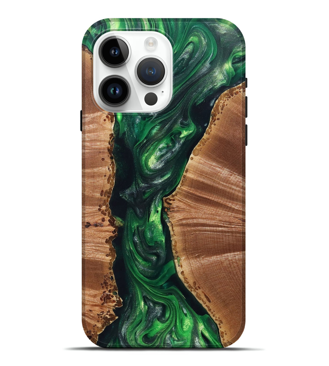 iPhone 15 Pro Max Wood+Resin Live Edge Phone Case - Yolanda (Green, 696297)