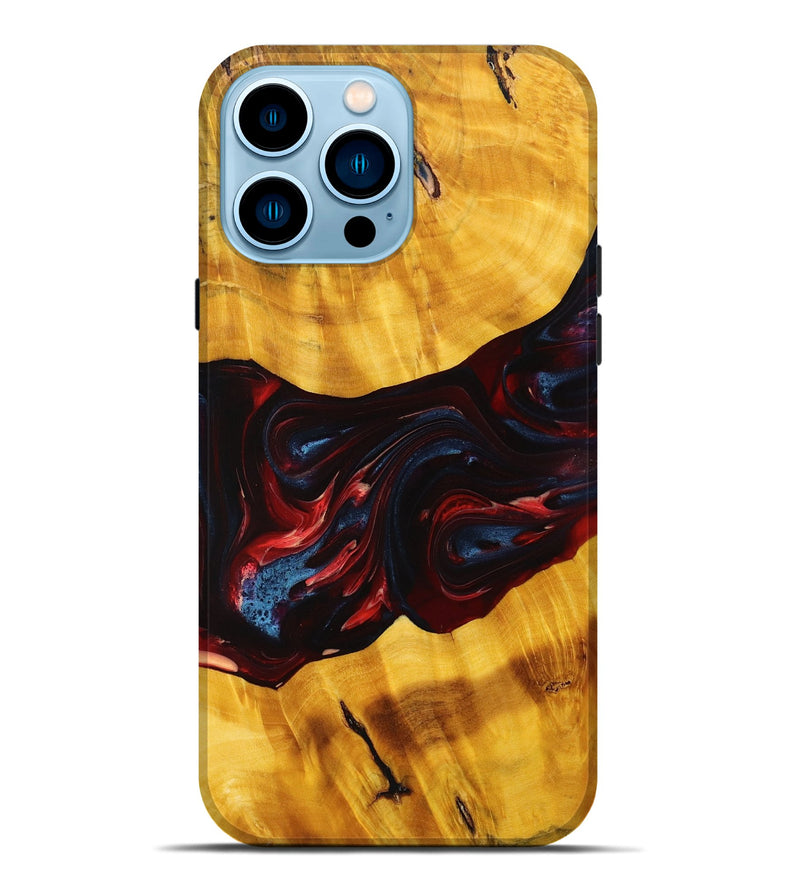 iPhone 14 Pro Max Wood+Resin Live Edge Phone Case - Gillian (Red, 696302)