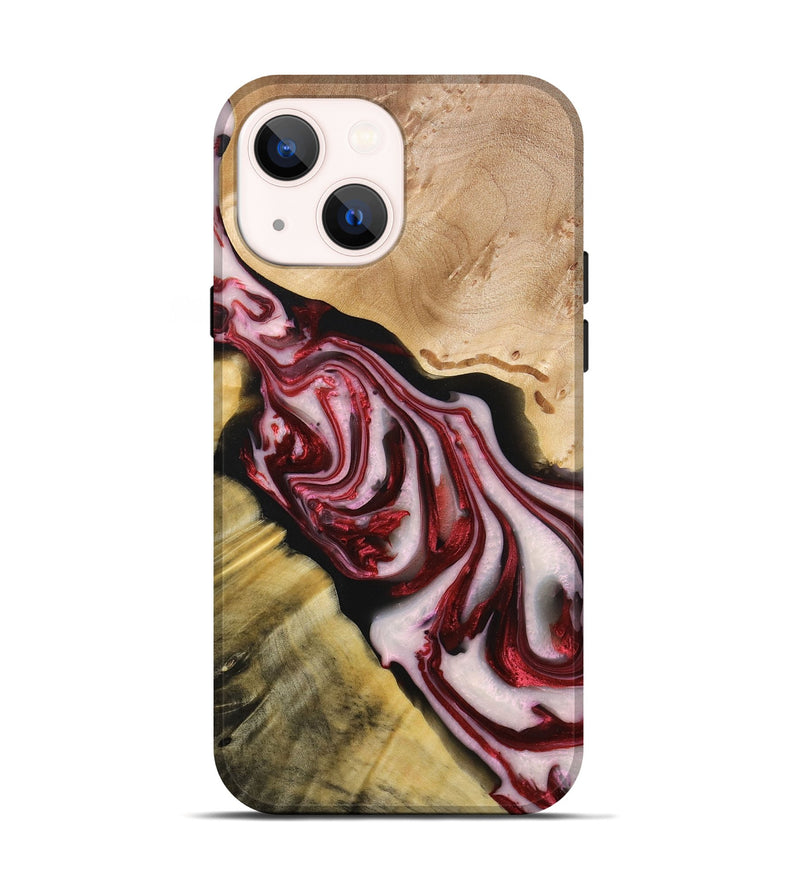 iPhone 14 Wood+Resin Live Edge Phone Case - Iris (Red, 696306)