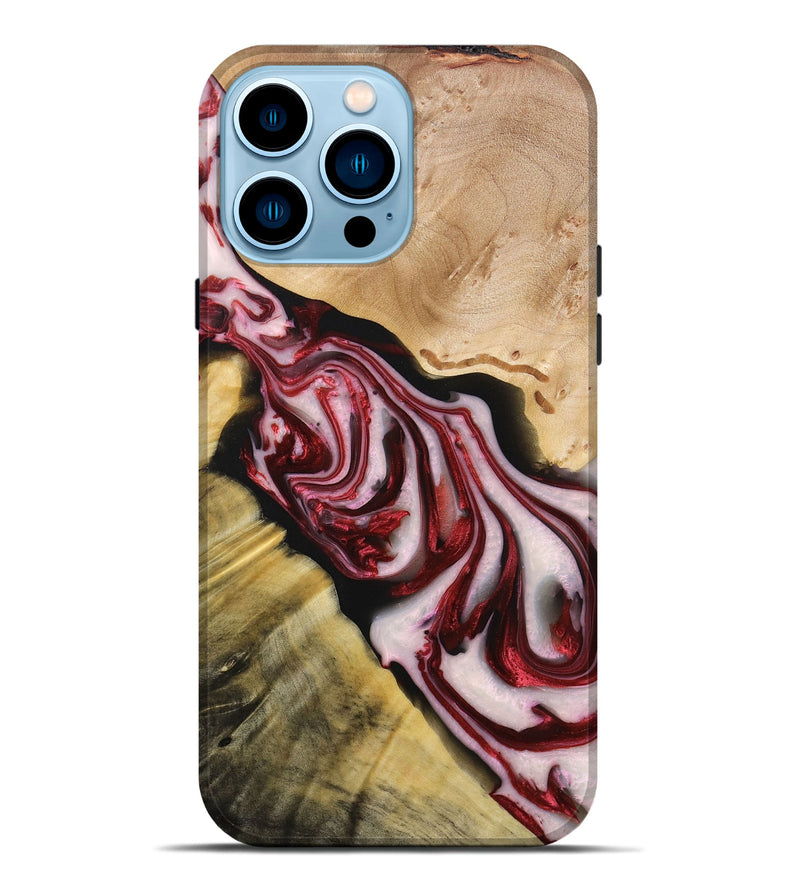 iPhone 14 Pro Max Wood+Resin Live Edge Phone Case - Iris (Red, 696306)
