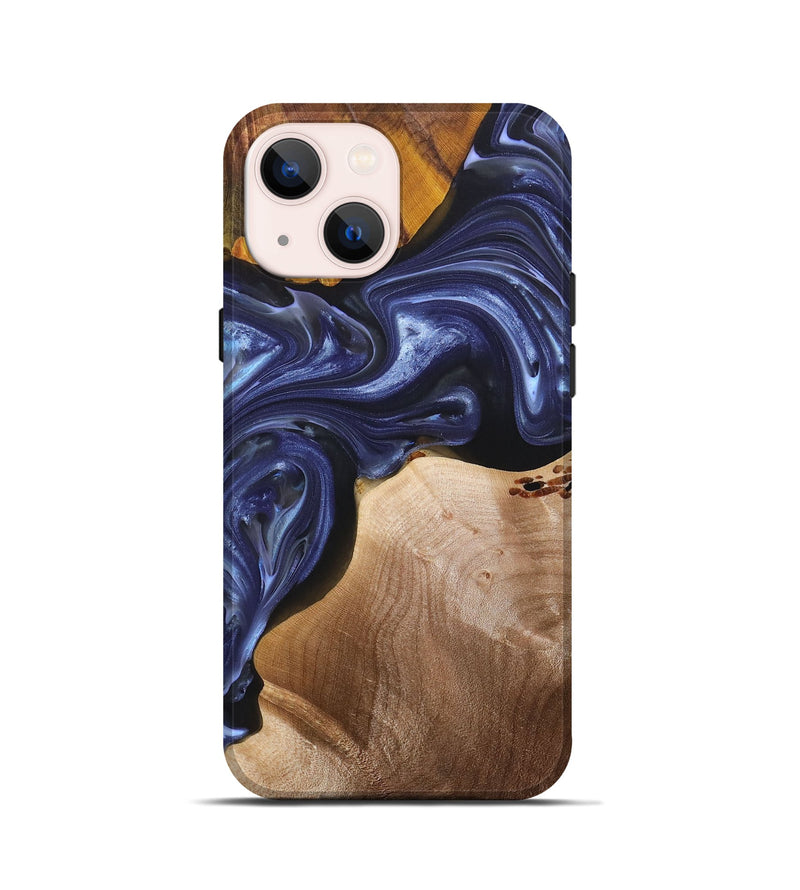 iPhone 13 mini Wood+Resin Live Edge Phone Case - Kaitlin (Blue, 696326)