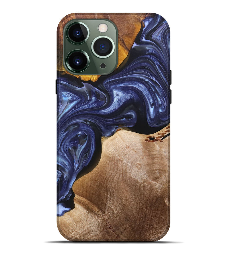 iPhone 13 Pro Max Wood+Resin Live Edge Phone Case - Kaitlin (Blue, 696326)