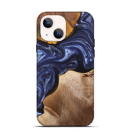 iPhone 14 Wood+Resin Live Edge Phone Case - Kaitlin (Blue, 696326)