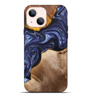 iPhone 14 Plus Wood+Resin Live Edge Phone Case - Kaitlin (Blue, 696326)