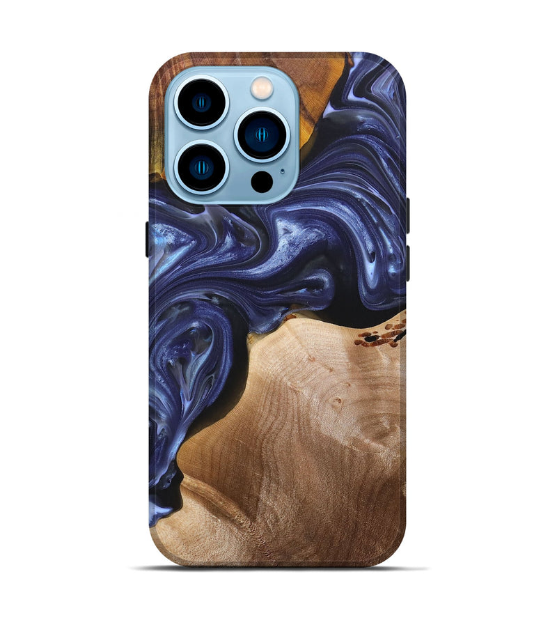 iPhone 14 Pro Wood+Resin Live Edge Phone Case - Kaitlin (Blue, 696326)