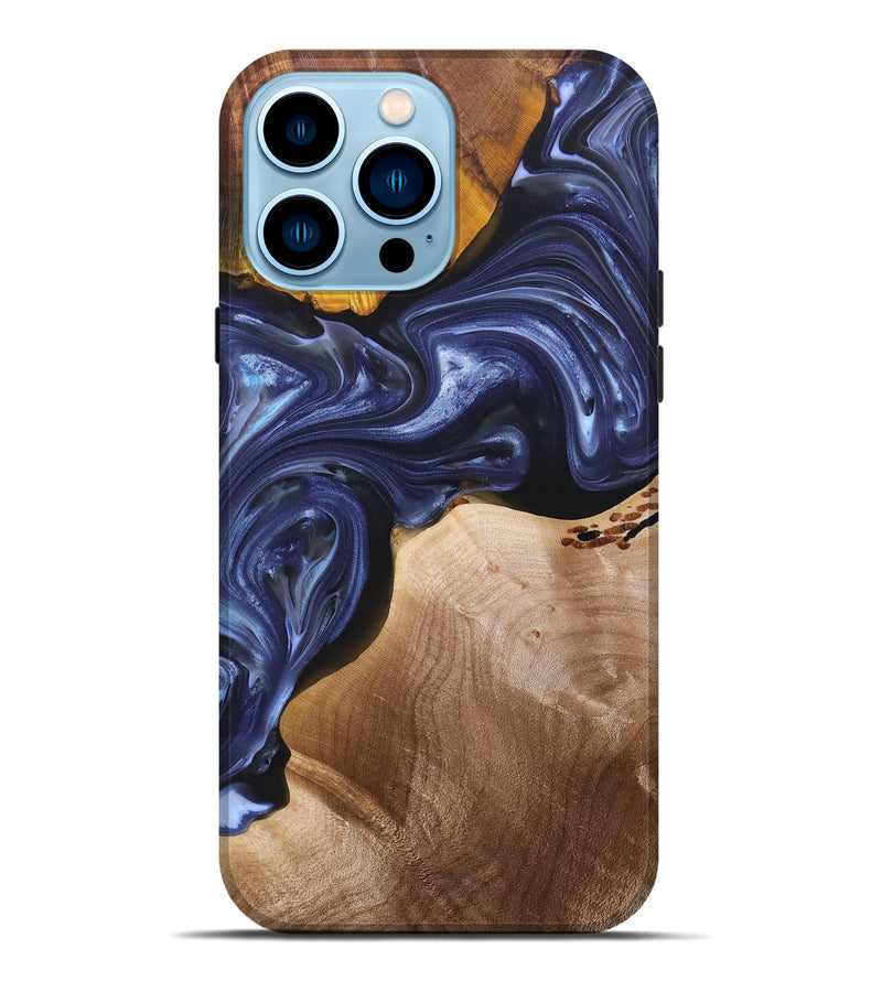 iPhone 14 Pro Max Wood+Resin Live Edge Phone Case - Kaitlin (Blue, 696326)