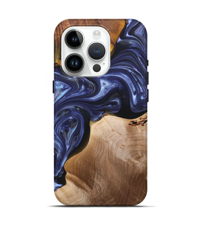 iPhone 15 Pro Wood+Resin Live Edge Phone Case - Kaitlin (Blue, 696326)
