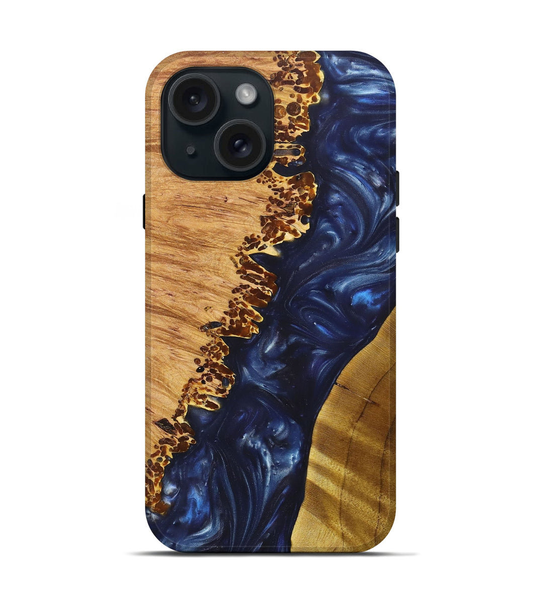 iPhone 15 Wood+Resin Live Edge Phone Case - Angeline (Blue, 696332)