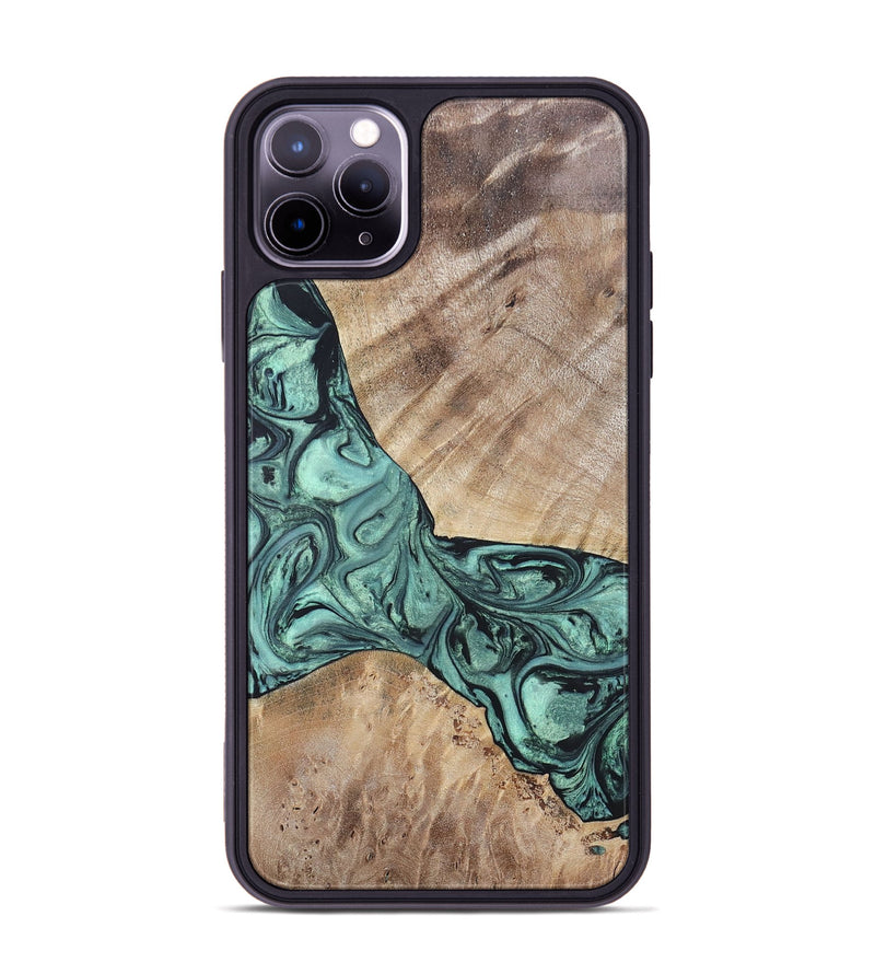 iPhone 11 Pro Max Wood+Resin Phone Case - Myrna (Green, 696360)