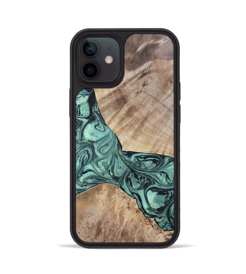 iPhone 12 Wood+Resin Phone Case - Myrna (Green, 696360)