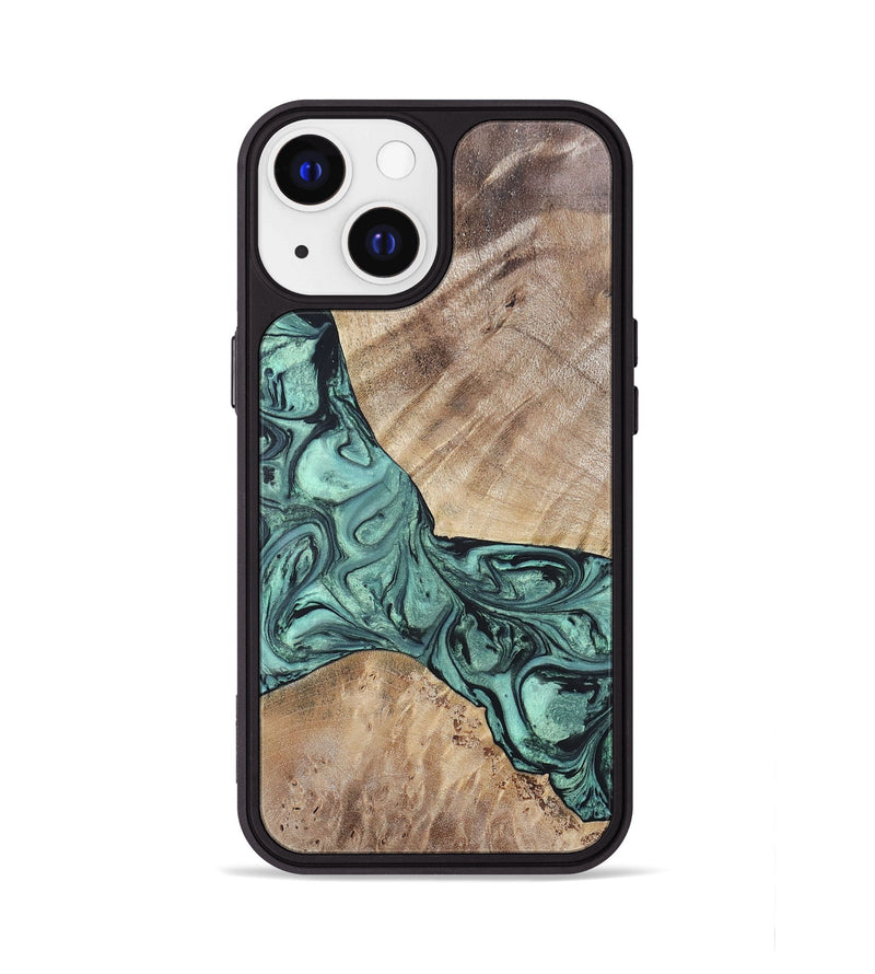 iPhone 13 Wood+Resin Phone Case - Myrna (Green, 696360)