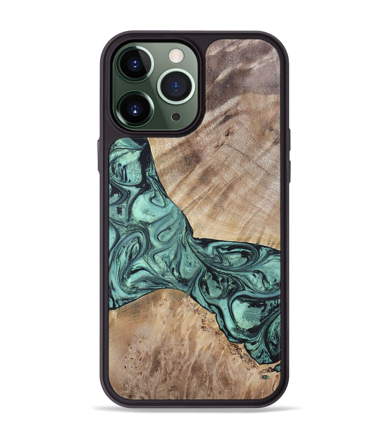 iPhone 13 Pro Max Wood+Resin Phone Case - Myrna (Green, 696360)