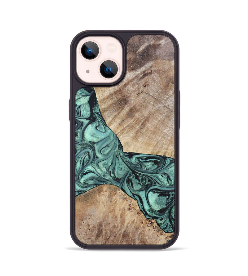 iPhone 14 Wood+Resin Phone Case - Myrna (Green, 696360)