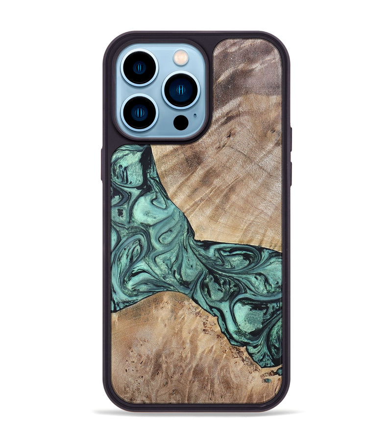 iPhone 14 Pro Max Wood+Resin Phone Case - Myrna (Green, 696360)