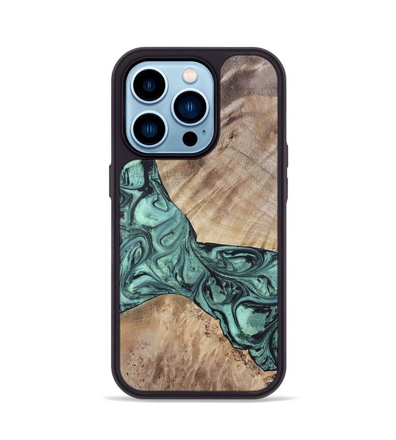 iPhone 14 Pro Wood+Resin Phone Case - Myrna (Green, 696360)