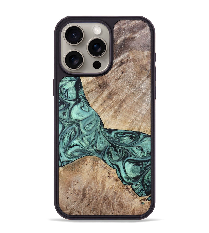 iPhone 15 Pro Max Wood+Resin Phone Case - Myrna (Green, 696360)