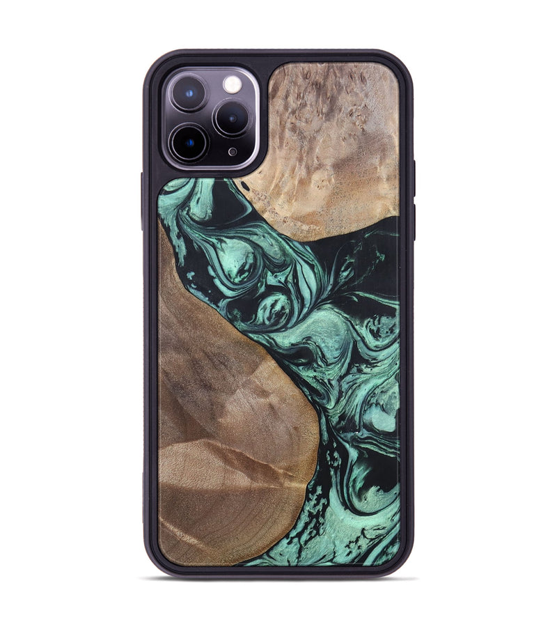 iPhone 11 Pro Max Wood+Resin Phone Case - Melvin (Green, 696361)