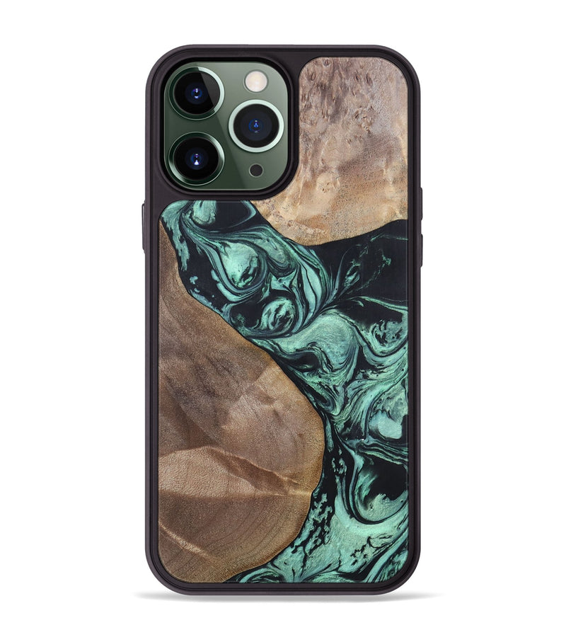 iPhone 13 Pro Max Wood+Resin Phone Case - Melvin (Green, 696361)