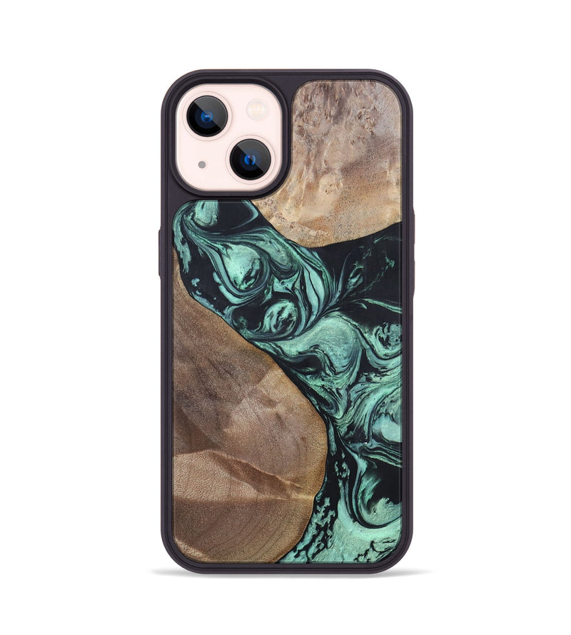 iPhone 14 Wood+Resin Phone Case - Melvin (Green, 696361)