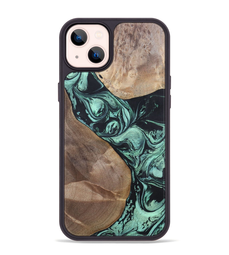 iPhone 14 Plus Wood+Resin Phone Case - Melvin (Green, 696361)