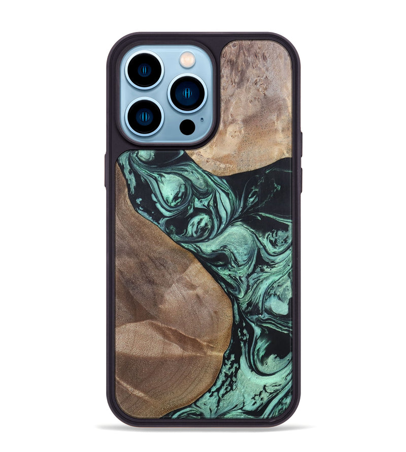 iPhone 14 Pro Max Wood+Resin Phone Case - Melvin (Green, 696361)