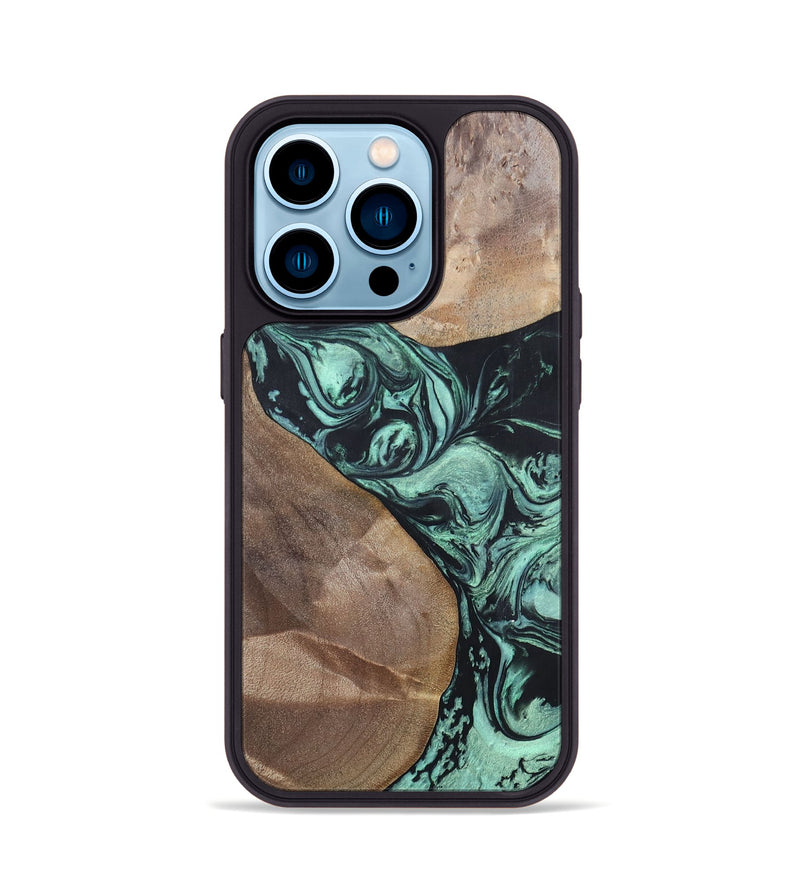 iPhone 14 Pro Wood+Resin Phone Case - Melvin (Green, 696361)